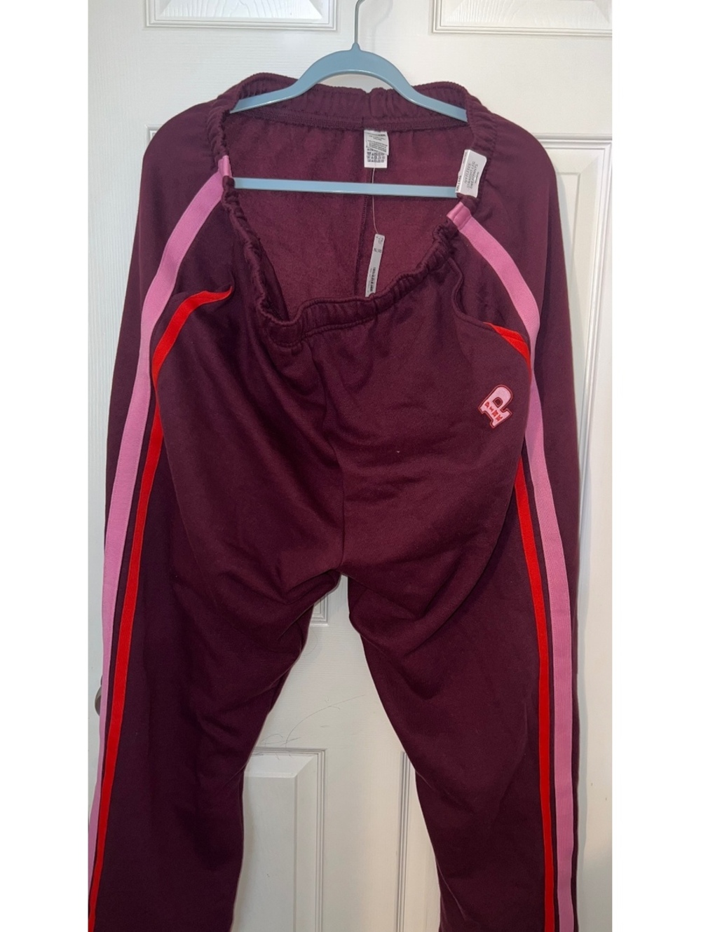 Pink Fleece Straight-Leg Maroon Sweatpants